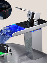 Bathroom Sink Faucet with Supply Hose,LED Waterfall Spout Single Handle Single Hole Vessel Lavatory Faucet,Slanted Body Basin Mixer Tap